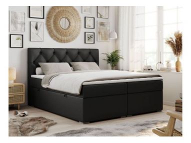 Łóżko kontynentalne ALDA 180x200 - H4 - czarny, ekoskóra