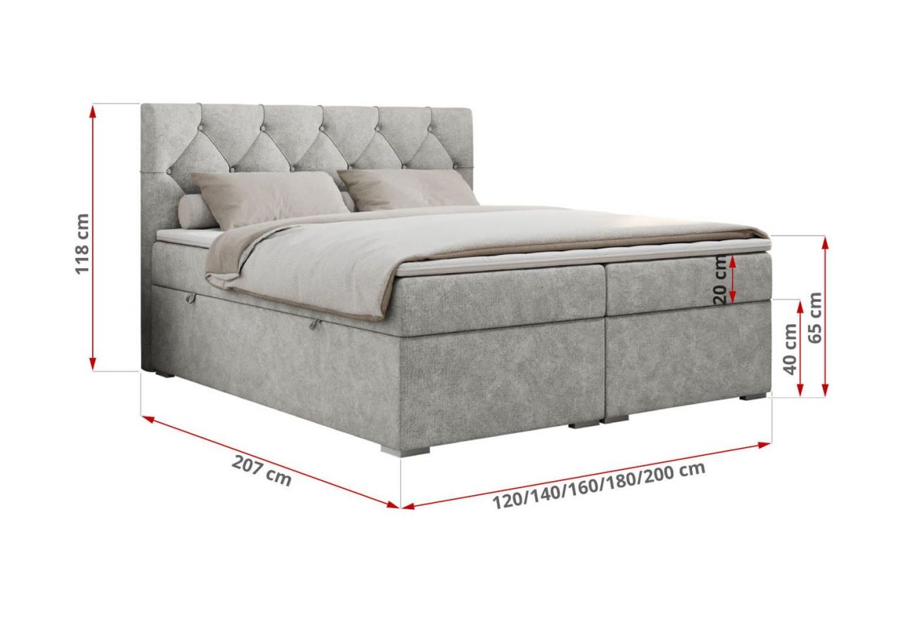 Łóżko kontynentalne ALDA 120x200 - H3 - jasnoszary, struktura