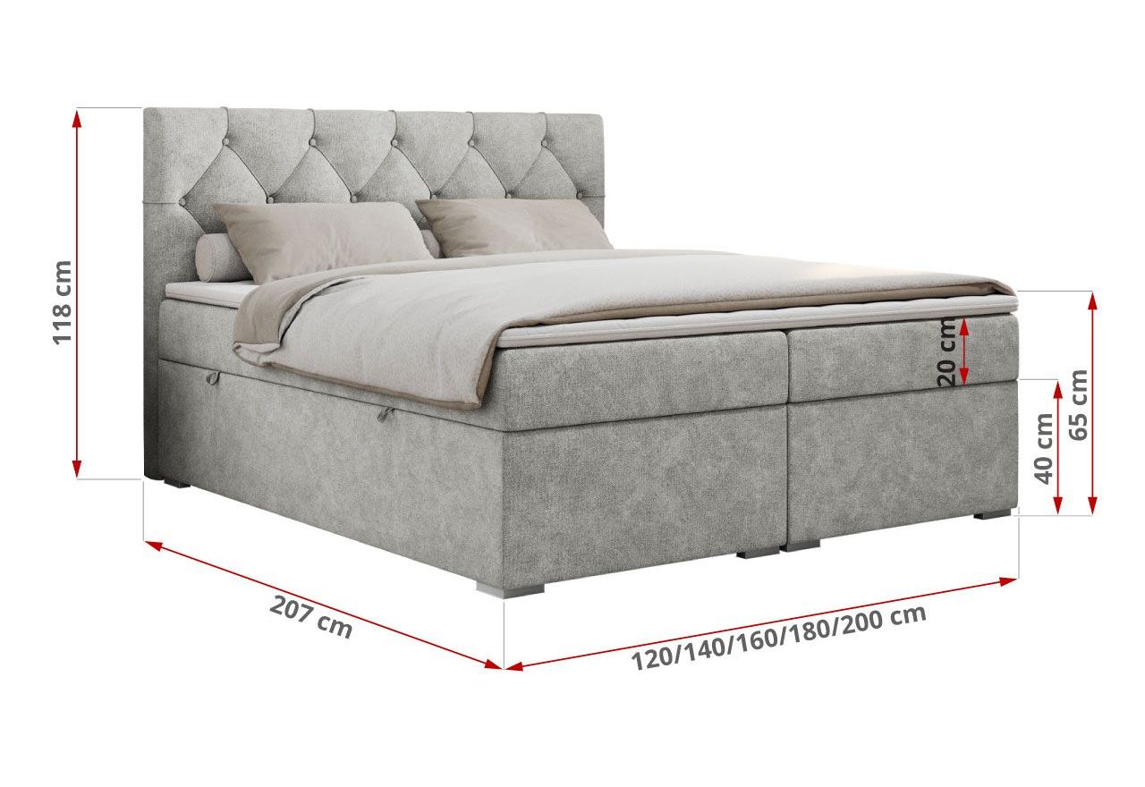 Łóżko kontynentalne ALDA 120x200 - H4 - jasnoszary, struktura