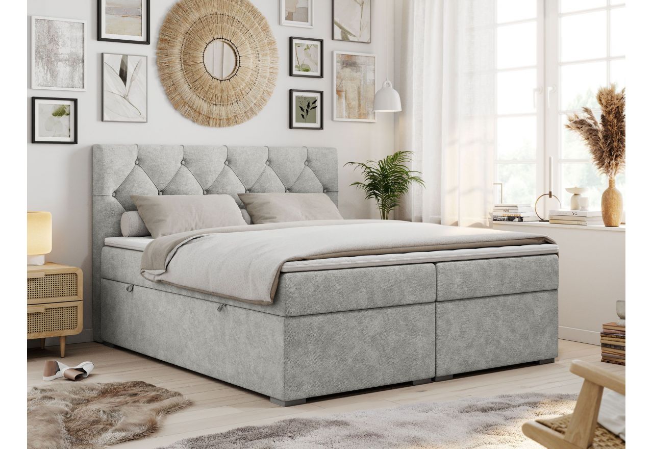 Łóżko kontynentalne ALDA 140x200 - H4 - jasnoszary, struktura