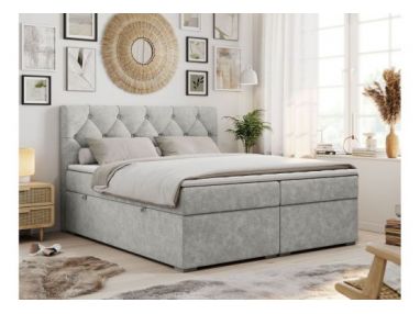 Łóżko kontynentalne ALDA 200x200 - H4 - jasnoszary, struktura