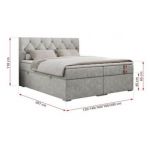 Łóżko kontynentalne ALDA 200x200 - H4 - jasnoszary, struktura