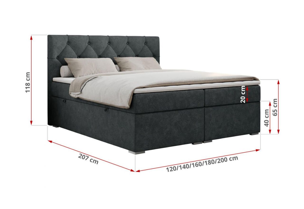 Łóżko kontynentalne ALDA 120x200 - H3 - ciemnoszary, struktura