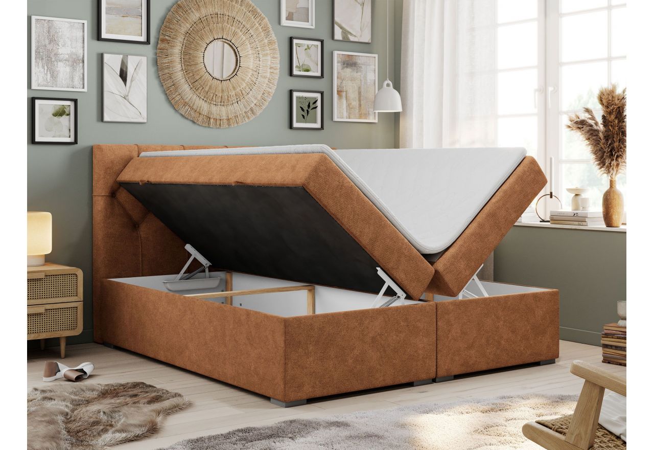 Łóżko kontynentalne ALDA 160x200 - H3 - pomarańczowy, struktura