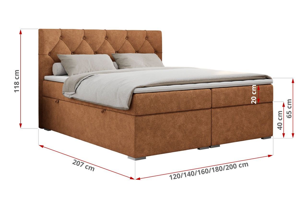 Łóżko kontynentalne ALDA 180x200 - H3 - pomarańczowy, struktura