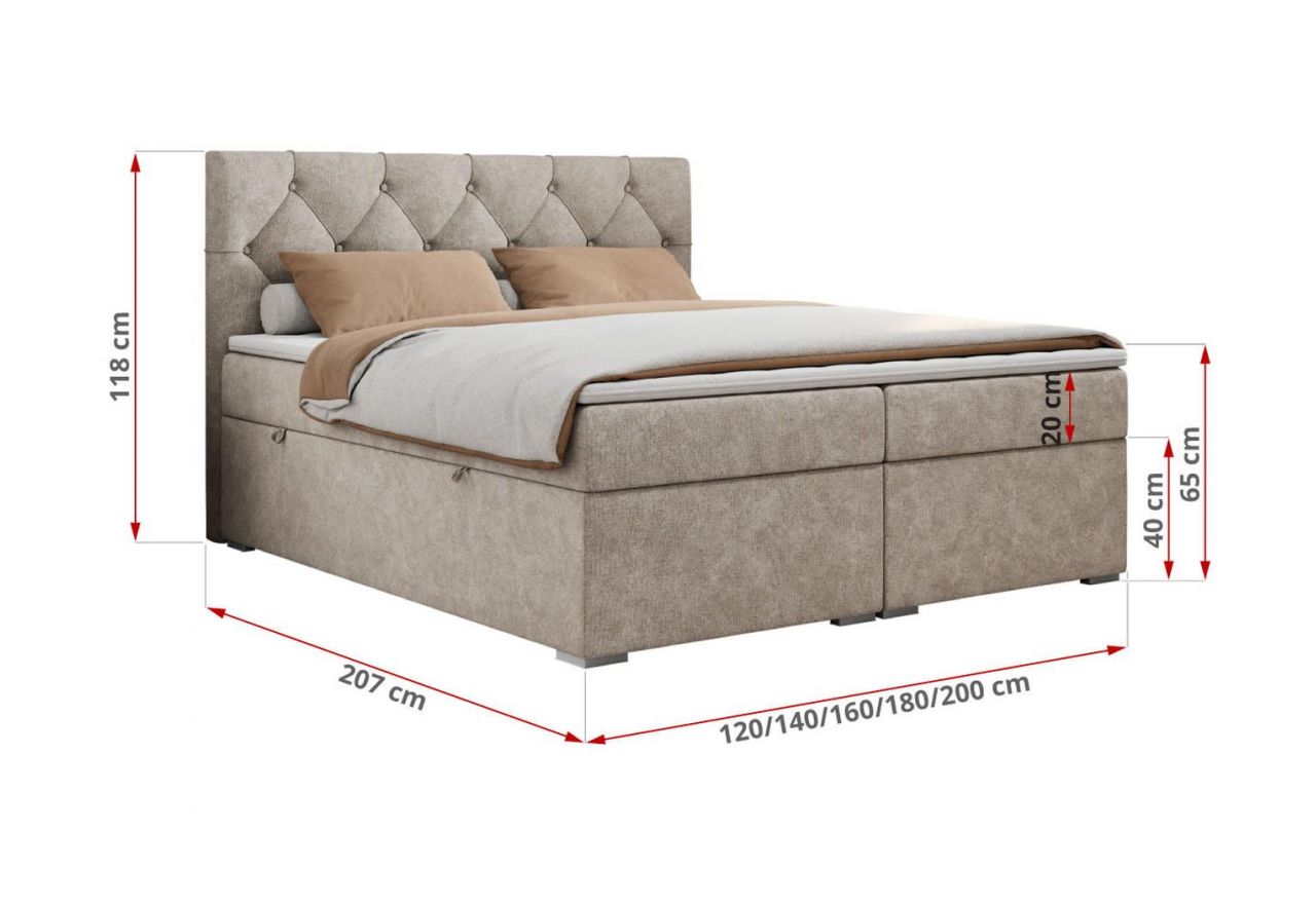 Łóżko kontynentalne ALDA 120x200 - H3 - beżowy, struktura