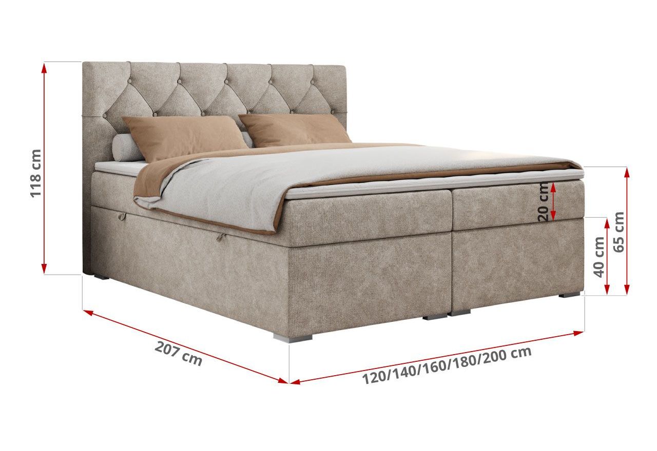 Łóżko kontynentalne ALDA 160x200 - H4 - beżowy, struktura