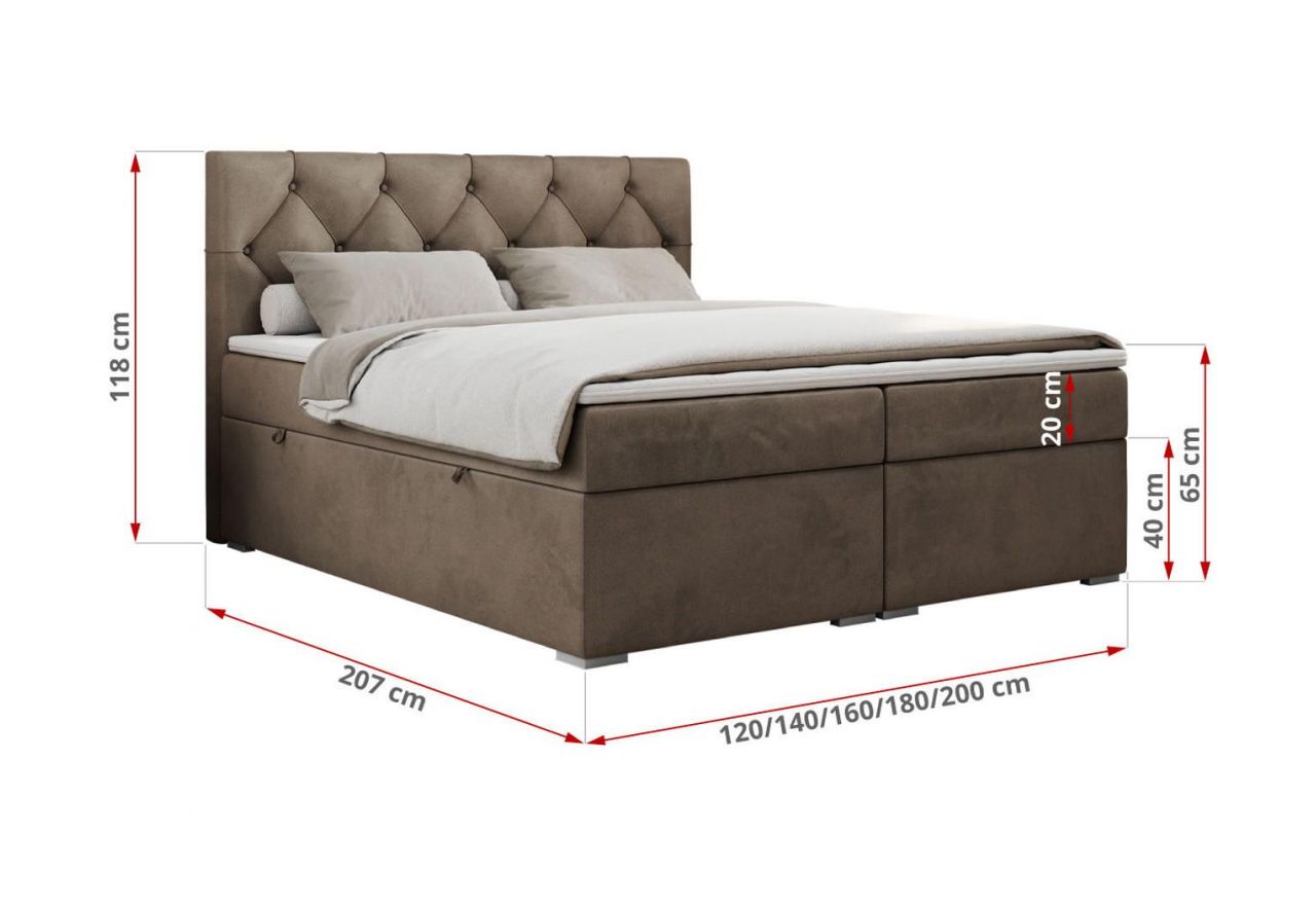 Łóżko kontynentalne ALDA 120x200 - H3 - brązowy, welwet