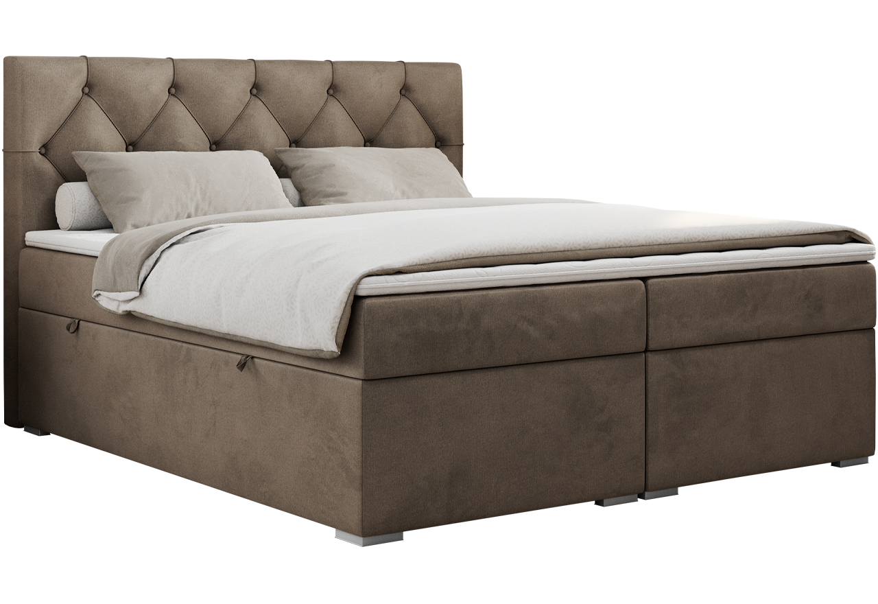 Łóżko kontynentalne ALDA 140x200 - H3 - brązowy, welwet