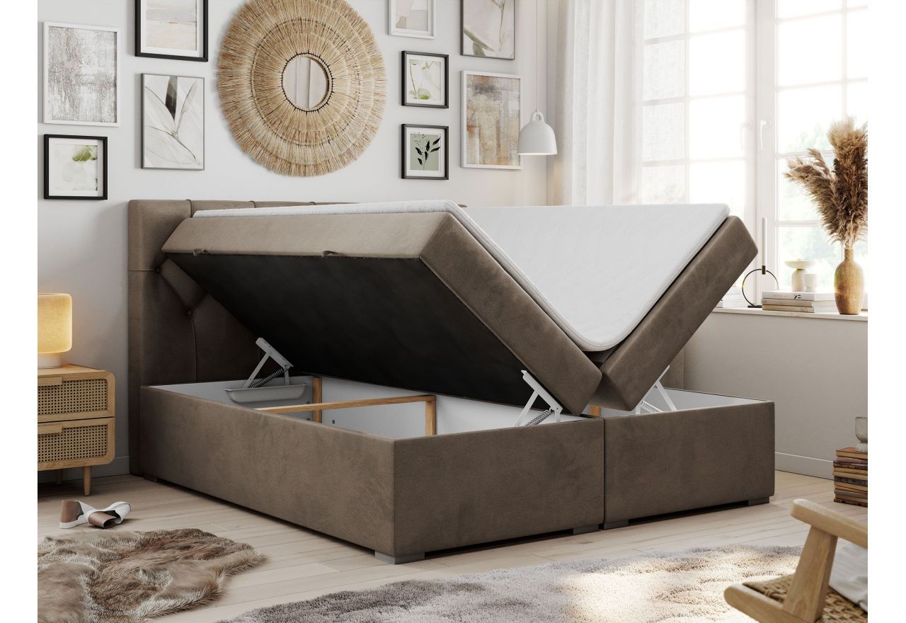 Łóżko kontynentalne ALDA 140x200 - H3 - brązowy, welwet