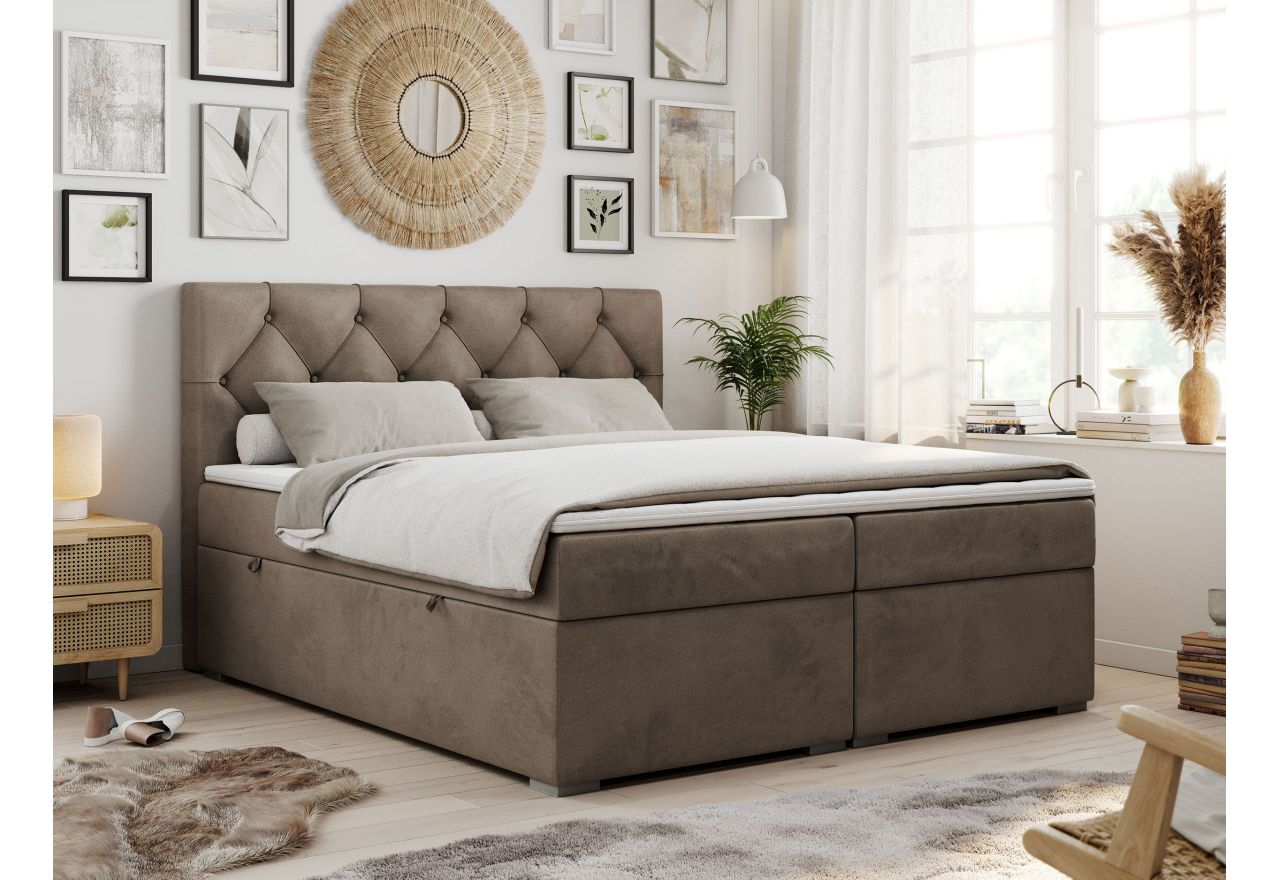 Łóżko kontynentalne ALDA 180x200 - H3 - brązowy, welwet