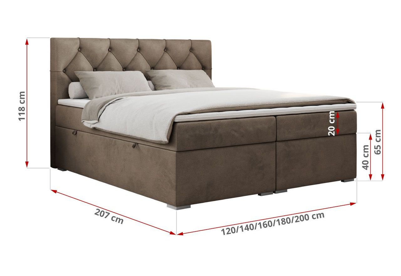 Łóżko kontynentalne ALDA 200x200 - H4 - brązowy, welwet