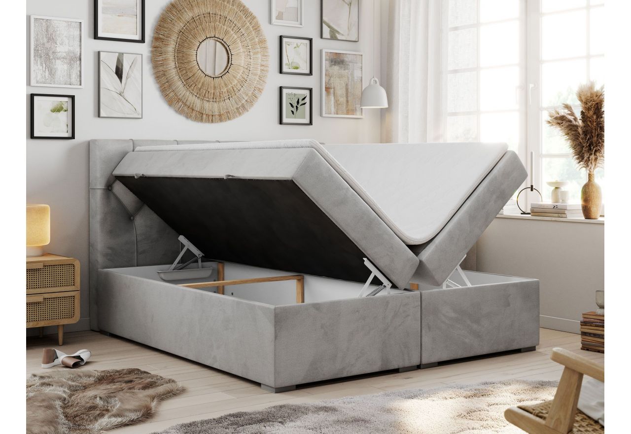 Łóżko kontynentalne ALDA 140x200 - H3 - jasnoszary, welwet