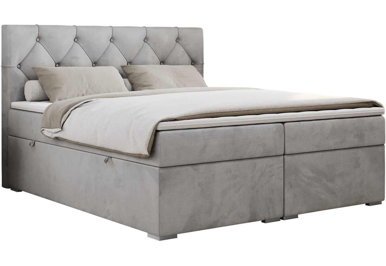 Łóżko kontynentalne ALDA 160x200 - H3 - jasnoszary, welwet