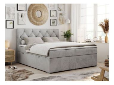 Łóżko kontynentalne ALDA 180x200 - H4 - jasnoszary, welwet