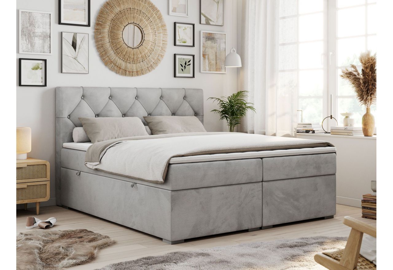 Łóżko kontynentalne ALDA 180x200 - H4 - jasnoszary, welwet