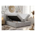 Łóżko kontynentalne ALDA 180x200 - H4 - jasnoszary, welwet