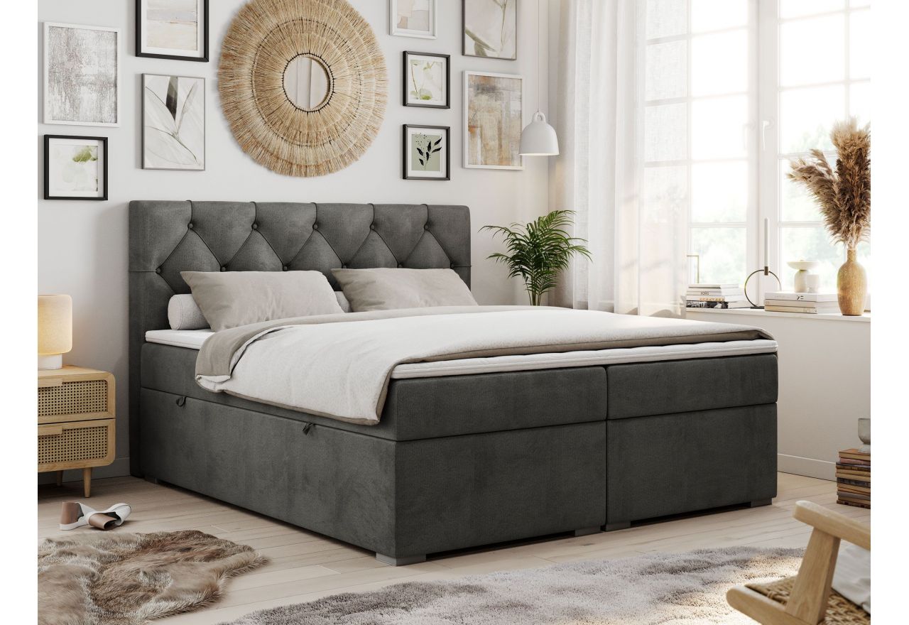 Łóżko kontynentalne ALDA 120x200 - H3 - ciemnoszary, welwet