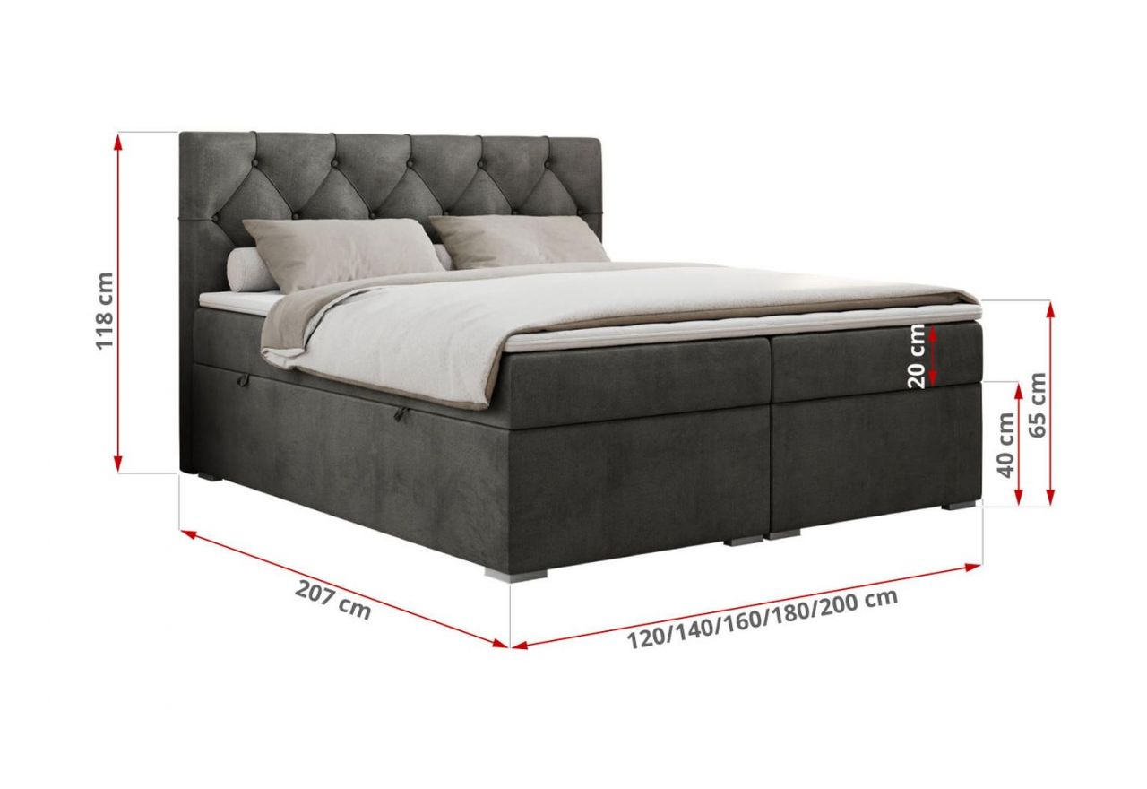 Łóżko kontynentalne ALDA 120x200 - H3 - ciemnoszary, welwet