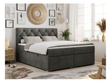 Łóżko kontynentalne ALDA 140x200 - H3 - ciemnoszary, welwet