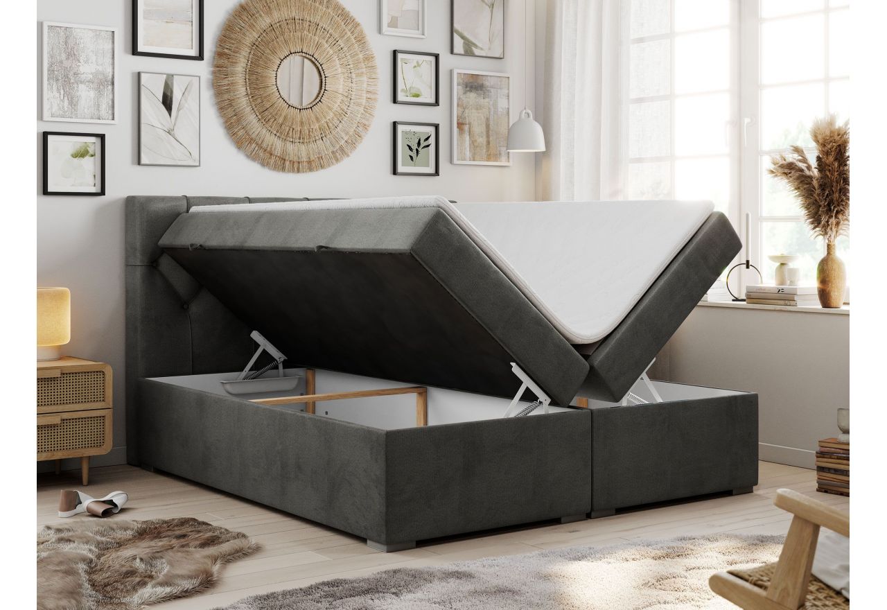 Łóżko kontynentalne ALDA 180x200 - H3 - ciemnoszary, welwet