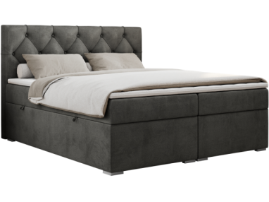 Łóżko kontynentalne ALDA 200x200 - H4 - ciemnoszary, welwet