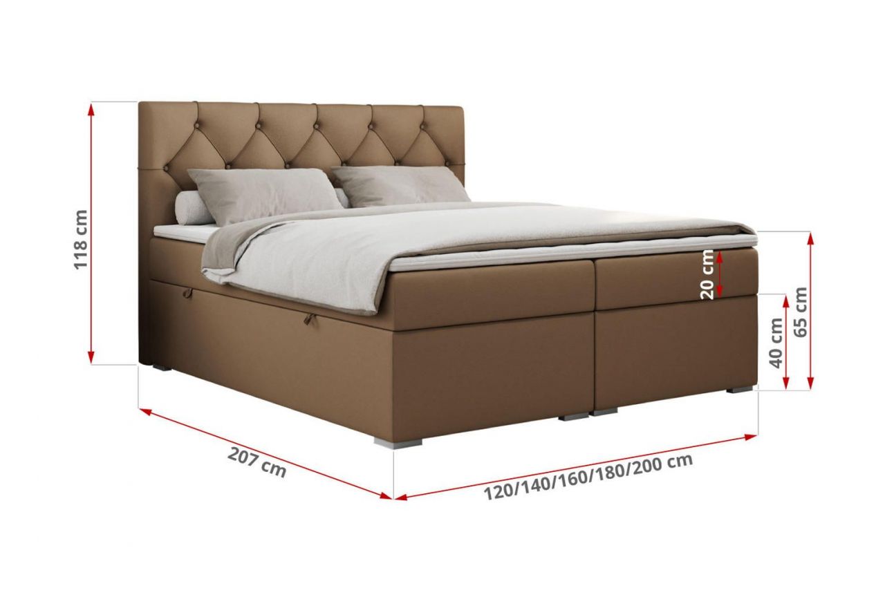 Łóżko kontynentalne ALDA 120x200 - H3 - brązowy, ekoskóra