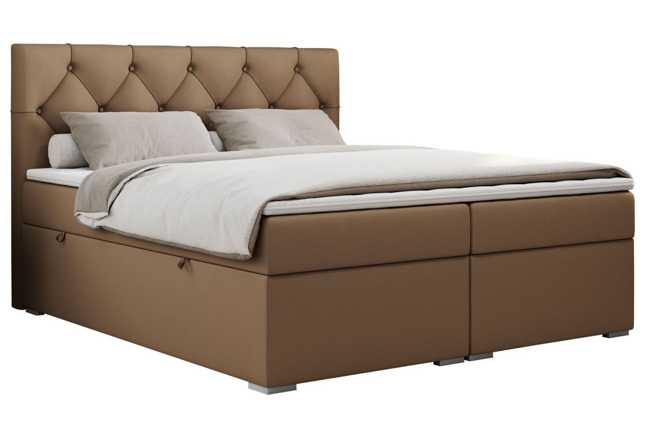 Łóżko kontynentalne ALDA 120x200 - H3 - brązowy, ekoskóra