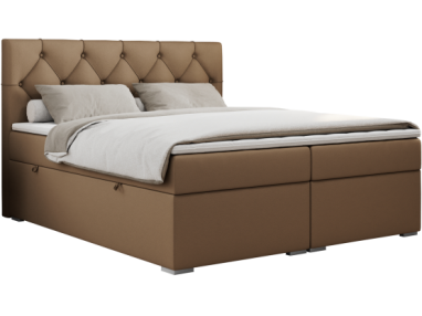 Łóżko kontynentalne ALDA 140x200 - H3 - brązowy, ekoskóra