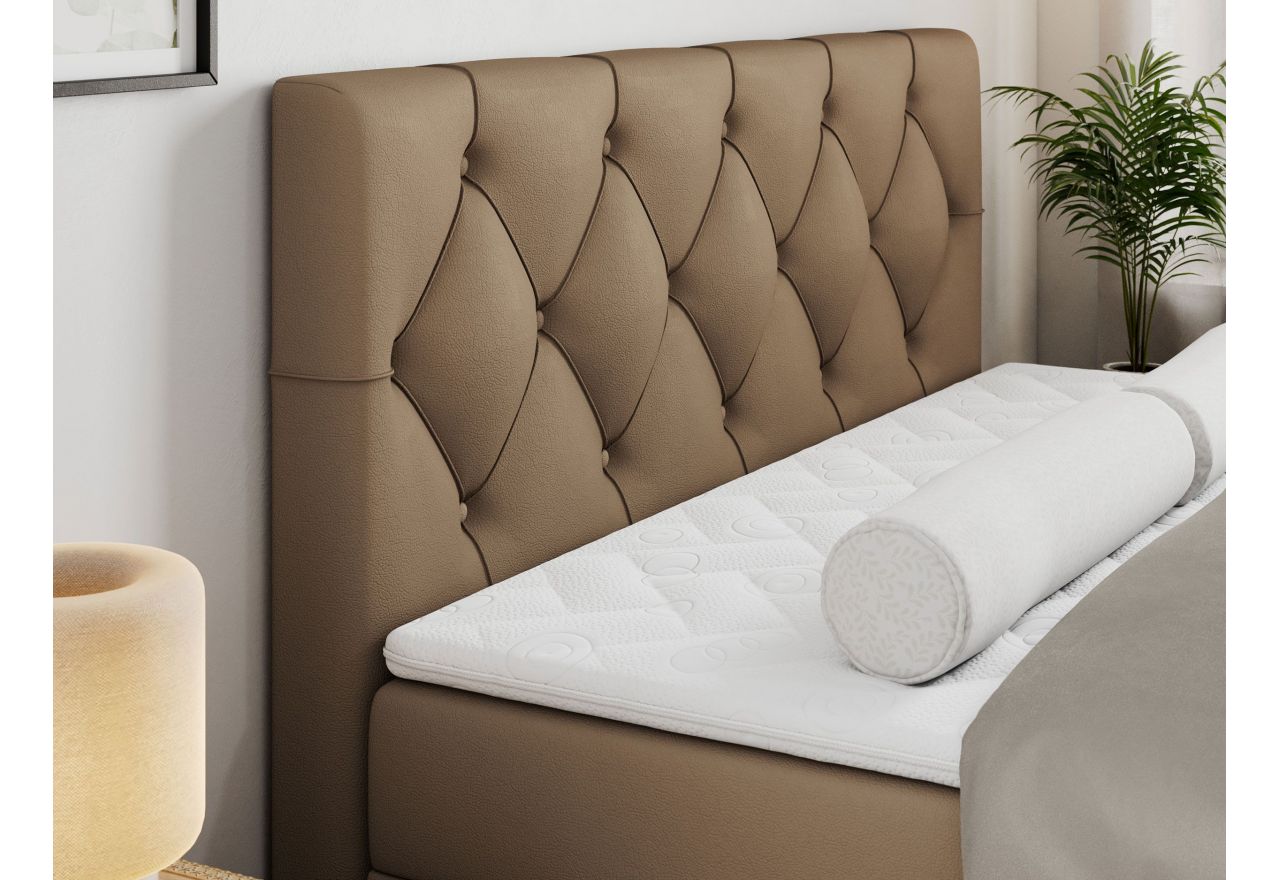 Łóżko kontynentalne ALDA 200x200 - H3 - brązowy, ekoskóra