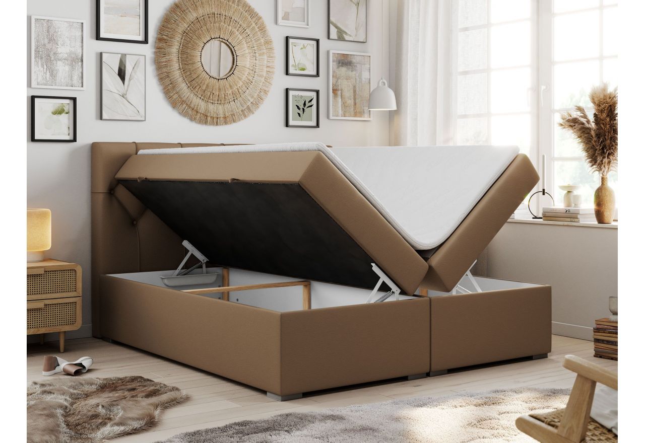 Łóżko kontynentalne ALDA 120x200 - H4 - brązowy, ekoskóra