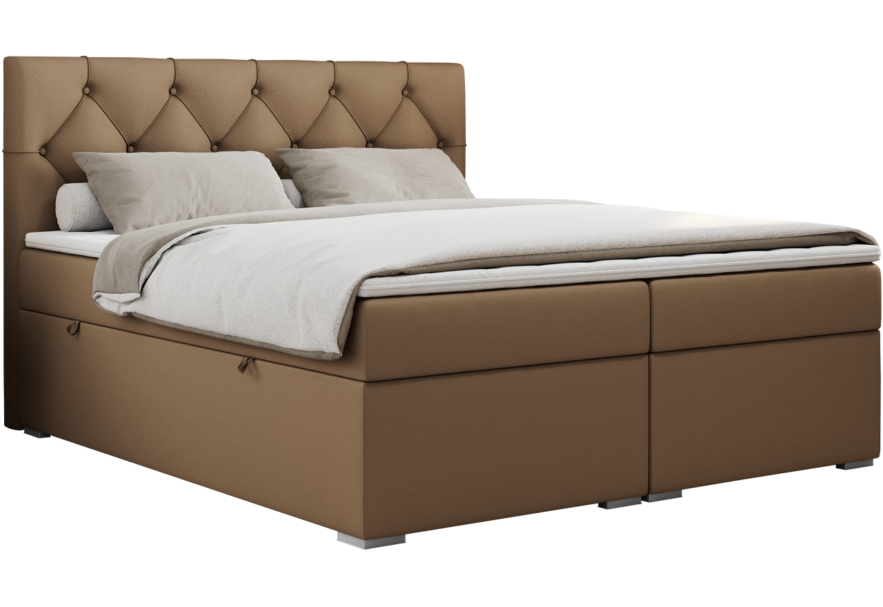 Łóżko kontynentalne ALDA 160x200 - H4 - brązowy, ekoskóra