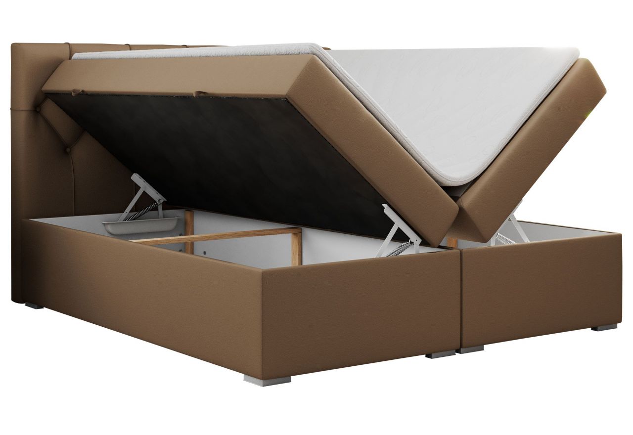 Łóżko kontynentalne ALDA 200x200 - H4 - brązowy, ekoskóra