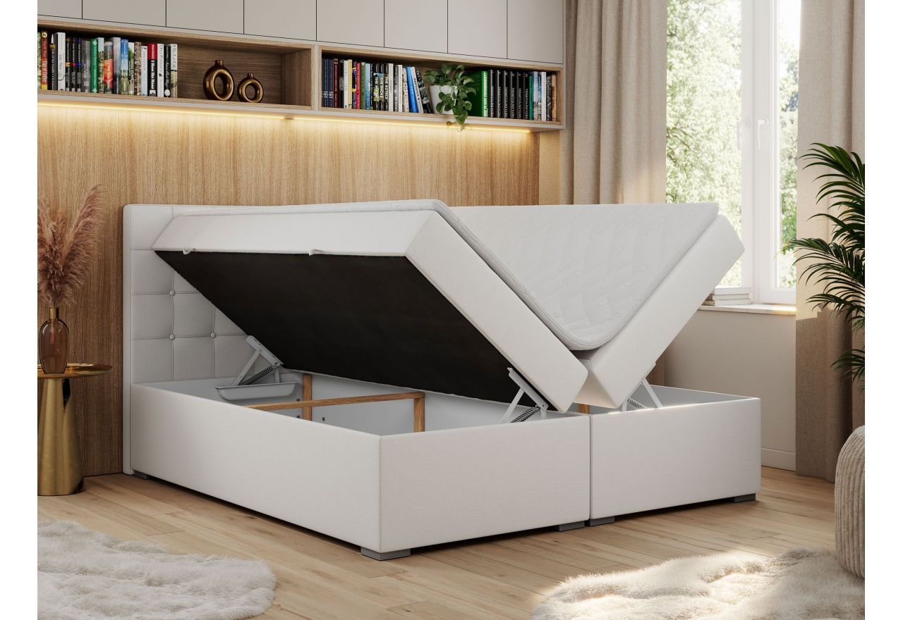 Łóżko kontynentalne CARMEN 180x200 - H3 - biały, ekoskóra