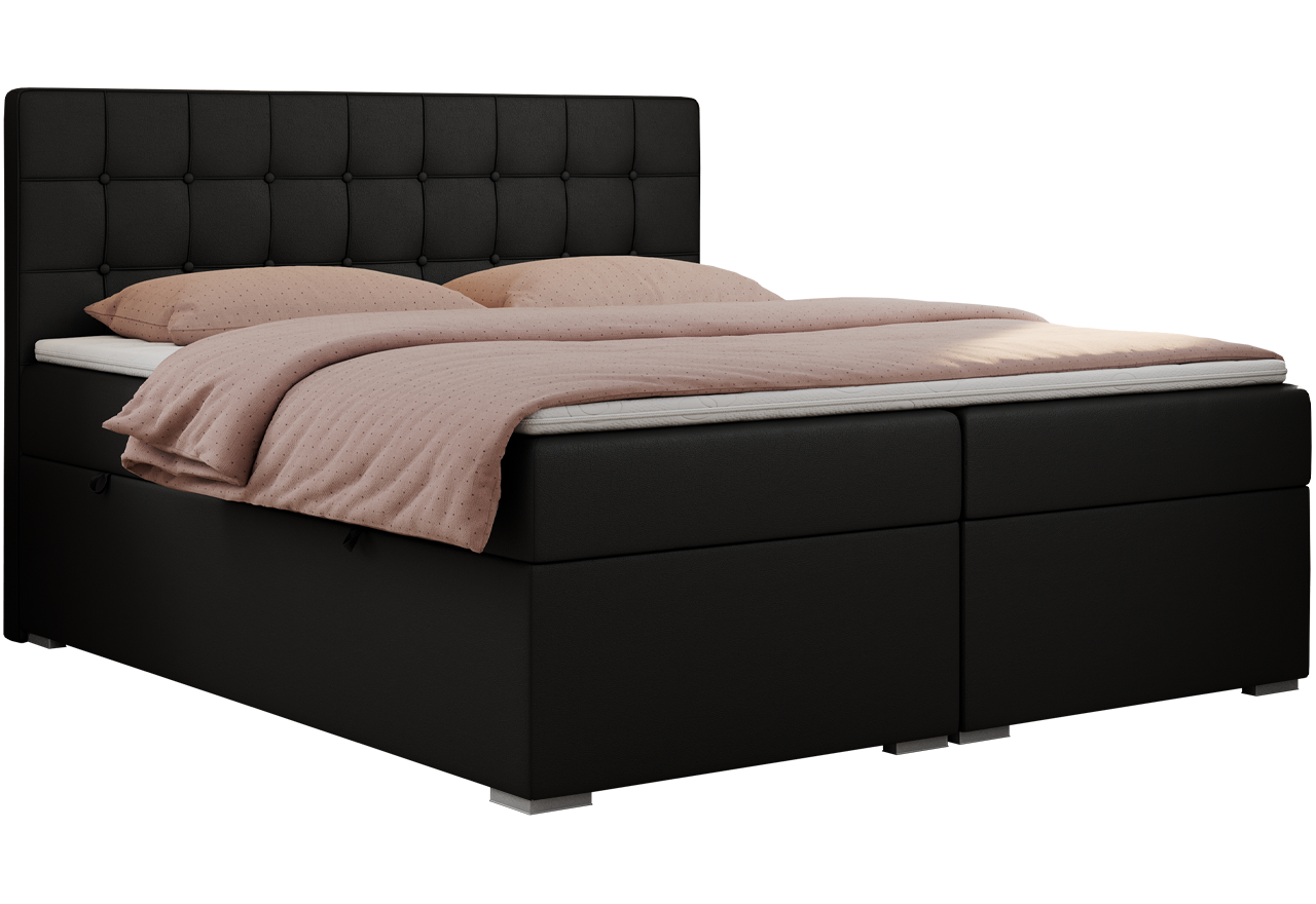 Łóżko kontynentalne CARMEN 180x200 - H3 - czarny, ekoskóra