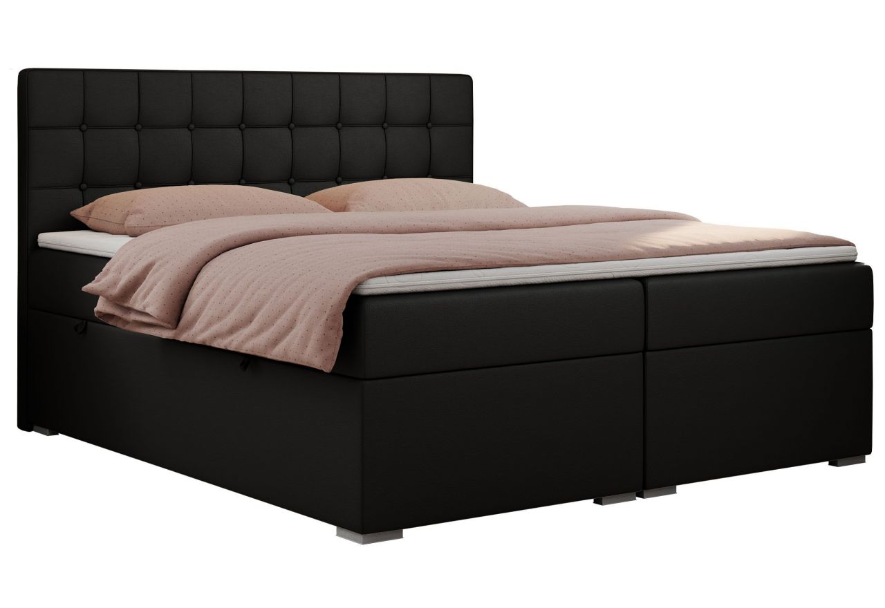 Łóżko kontynentalne CARMEN 200x200 - H3 - czarny, ekoskóra