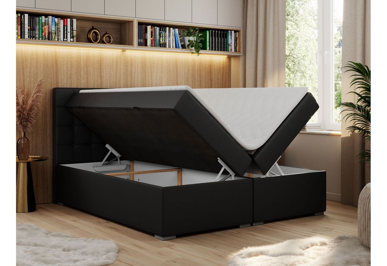 Łóżko kontynentalne CARMEN 140x200 - H4 - czarny, ekoskóra