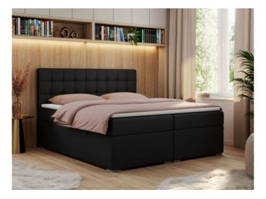 Łóżko kontynentalne CARMEN 200x200 - H4 - czarny, ekoskóra