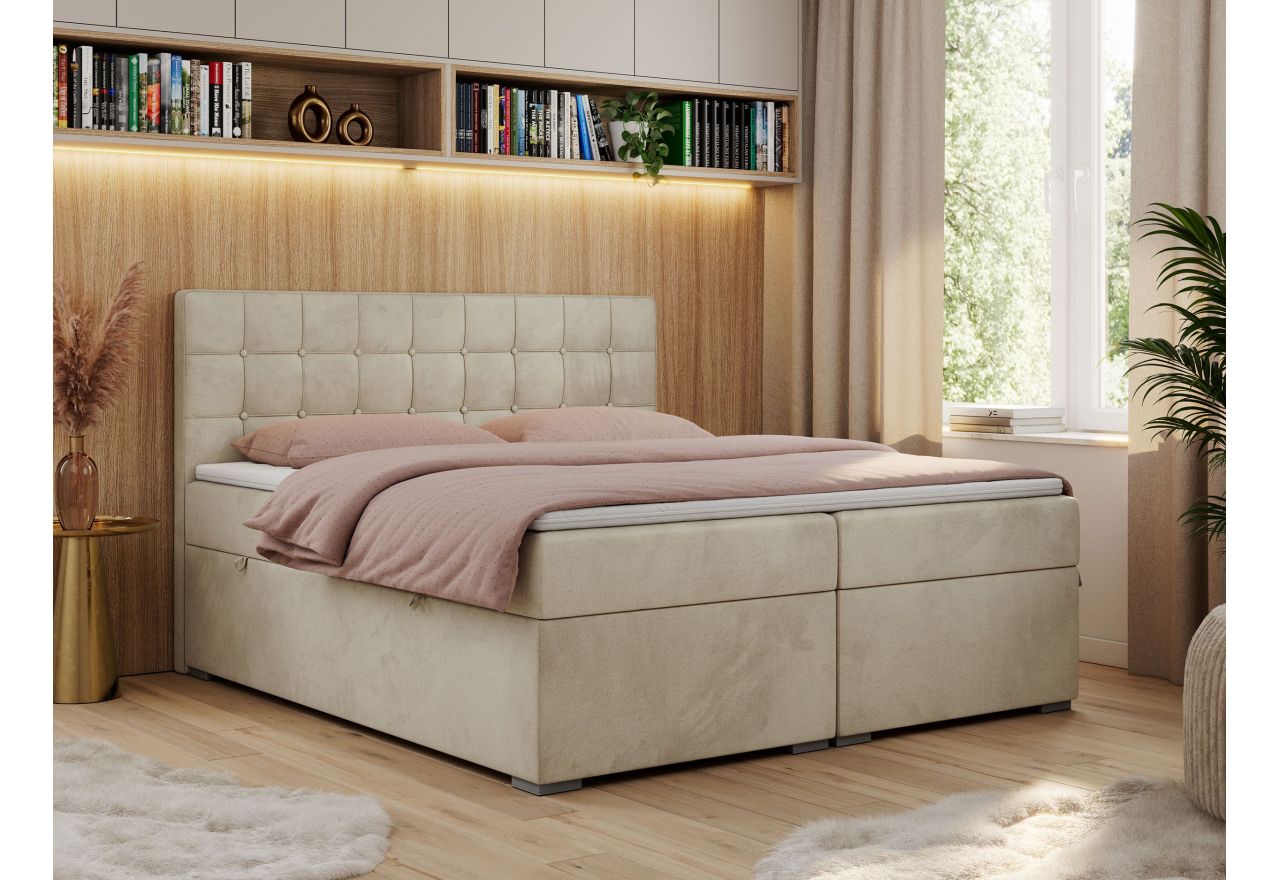 Łóżko kontynentalne CARMEN 140x200 - H3 - beżowy, welwet