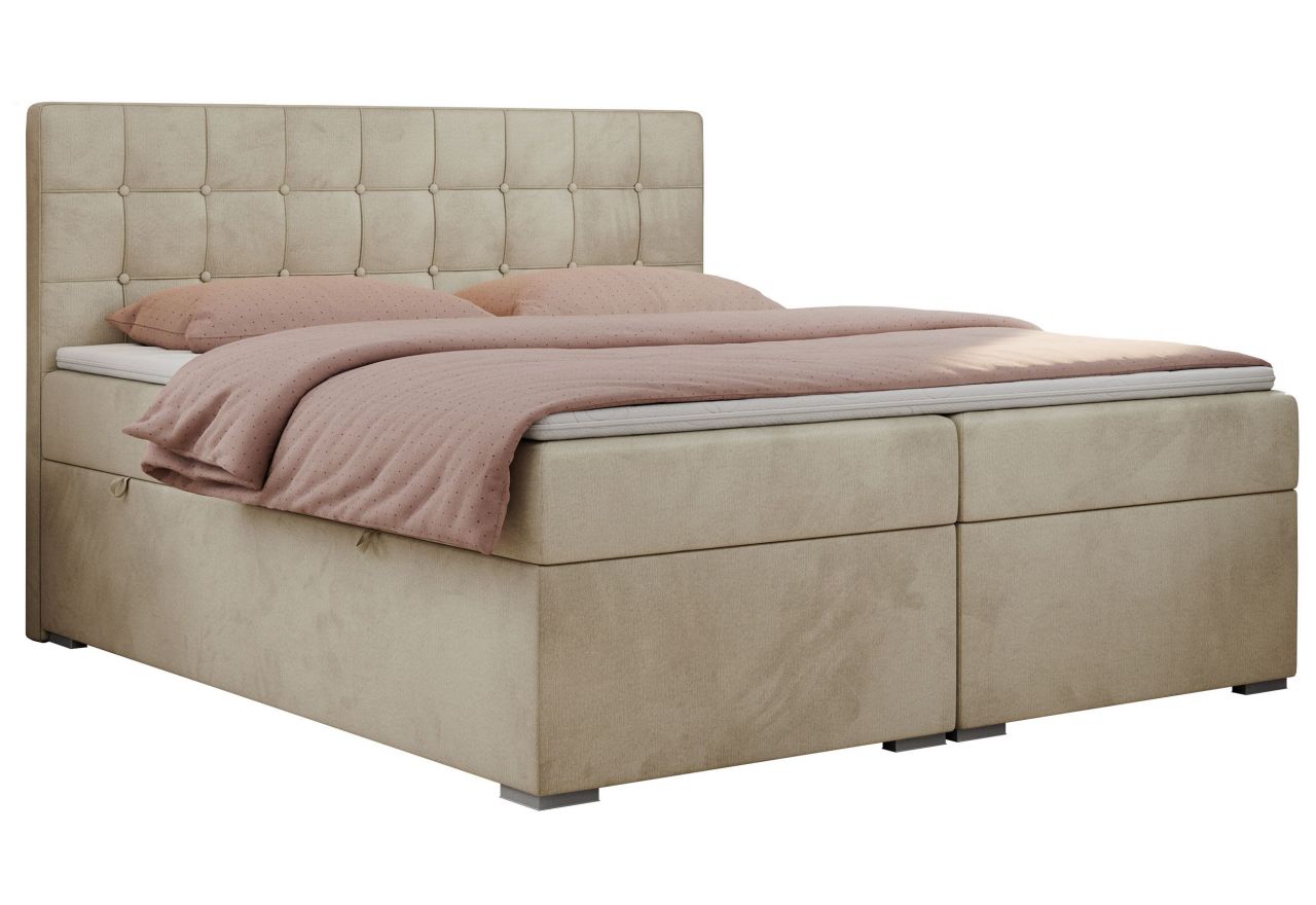 Łóżko kontynentalne CARMEN 200x200 - H3 - beżowy, welwet