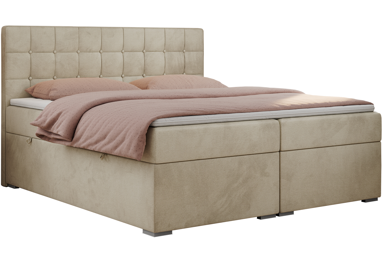 Łóżko kontynentalne CARMEN 180x200 - H4 - beżowy, welwet