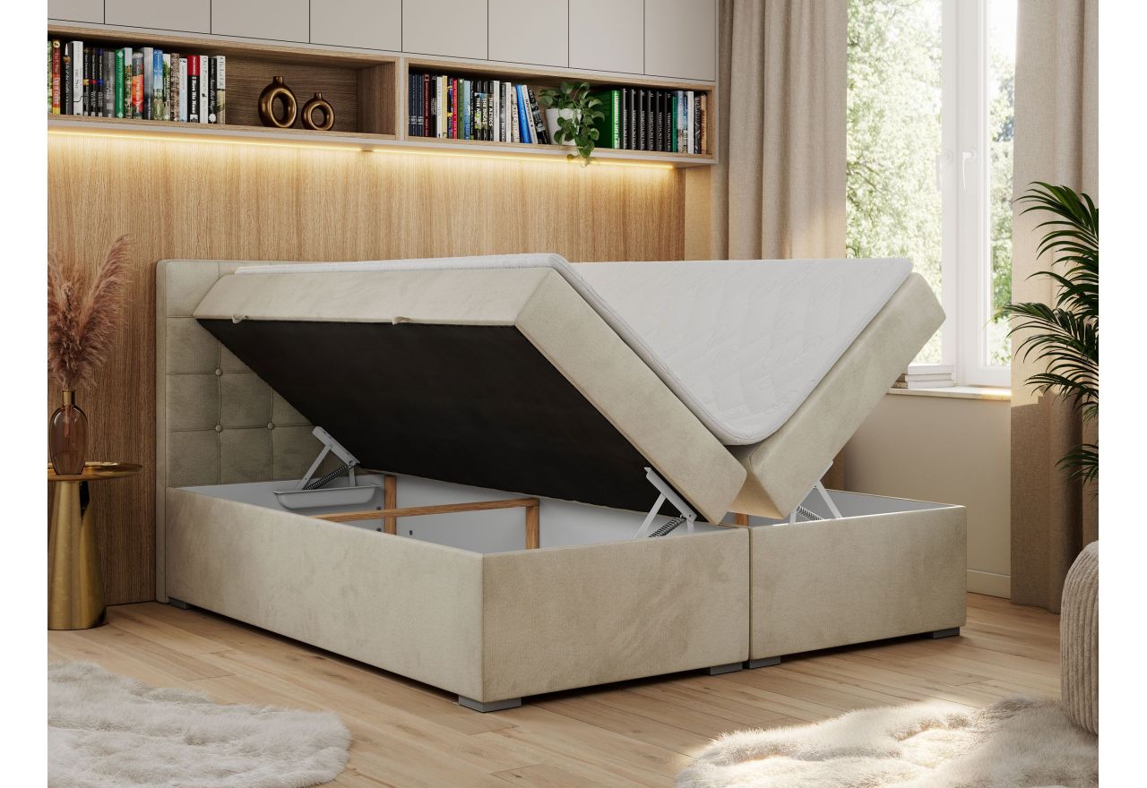 Łóżko kontynentalne CARMEN 200x200 - H4 - beżowy, welwet