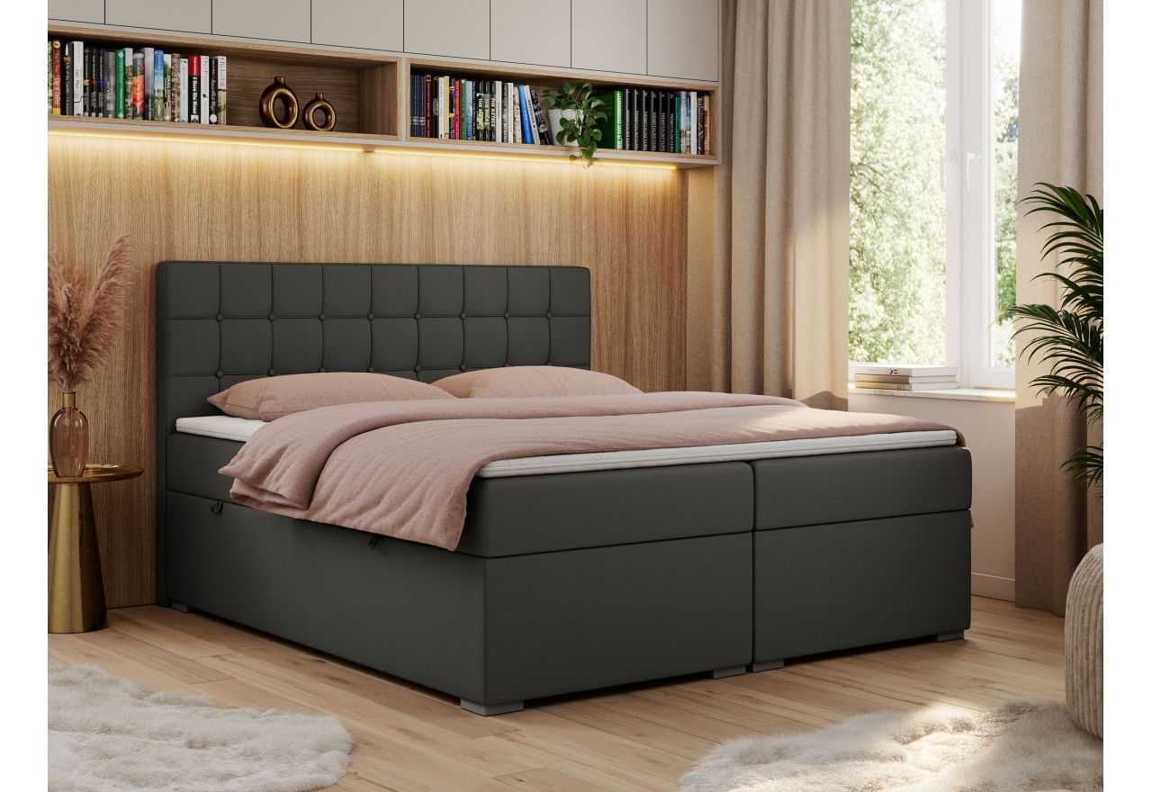 Łóżko kontynentalne CARMEN 160x200 - H3 - ciemnoszary, ekoskóra