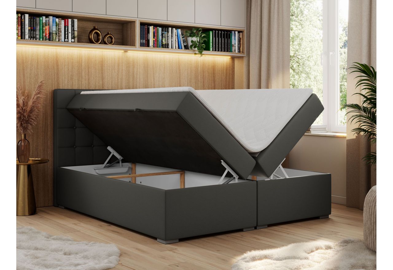 Łóżko kontynentalne CARMEN 140x200 - H4 - ciemnoszary, ekoskóra