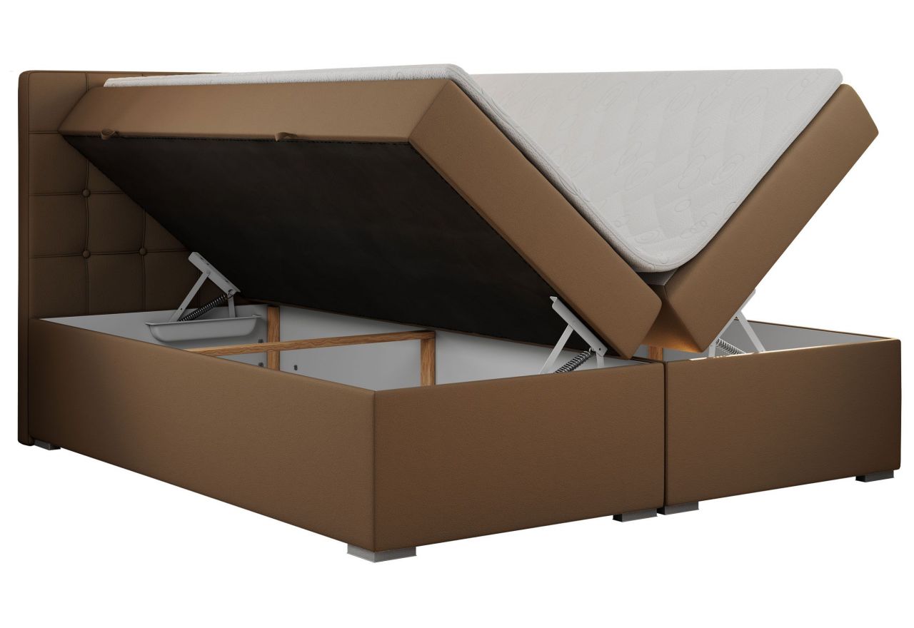 Łóżko kontynentalne CARMEN 160x200 - H3 - brązowy, ekoskóra