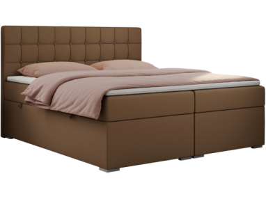 Łóżko kontynentalne CARMEN 200x200 - H3 - brązowy, ekoskóra