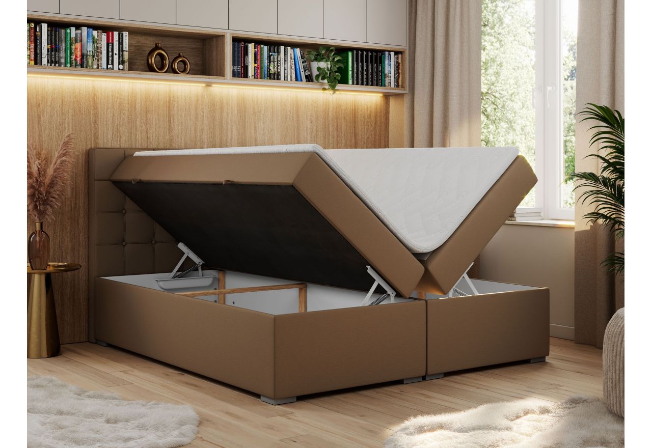 Łóżko kontynentalne CARMEN 120x200 - H4 - brązowy, ekoskóra