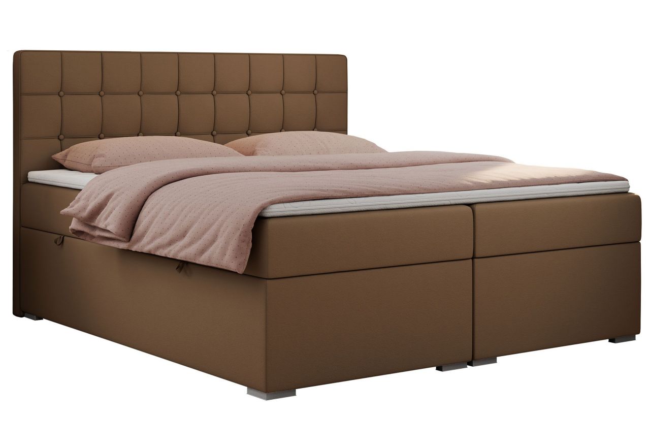 Łóżko kontynentalne CARMEN 140x200 - H4 - brązowy, ekoskóra
