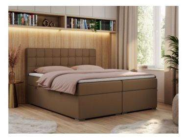 Łóżko kontynentalne CARMEN 180x200 - H4 - brązowy, ekoskóra