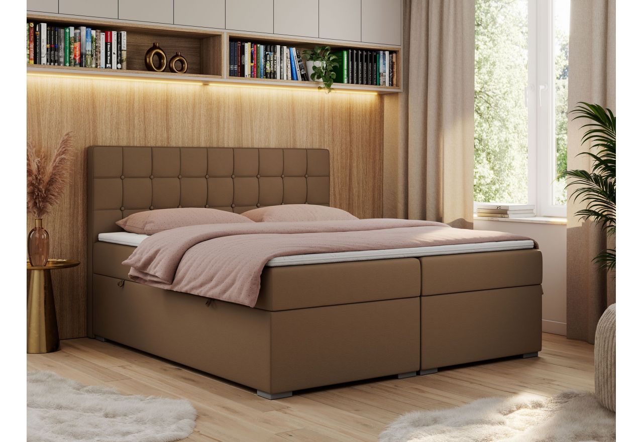 Łóżko kontynentalne CARMEN 180x200 - H4 - brązowy, ekoskóra